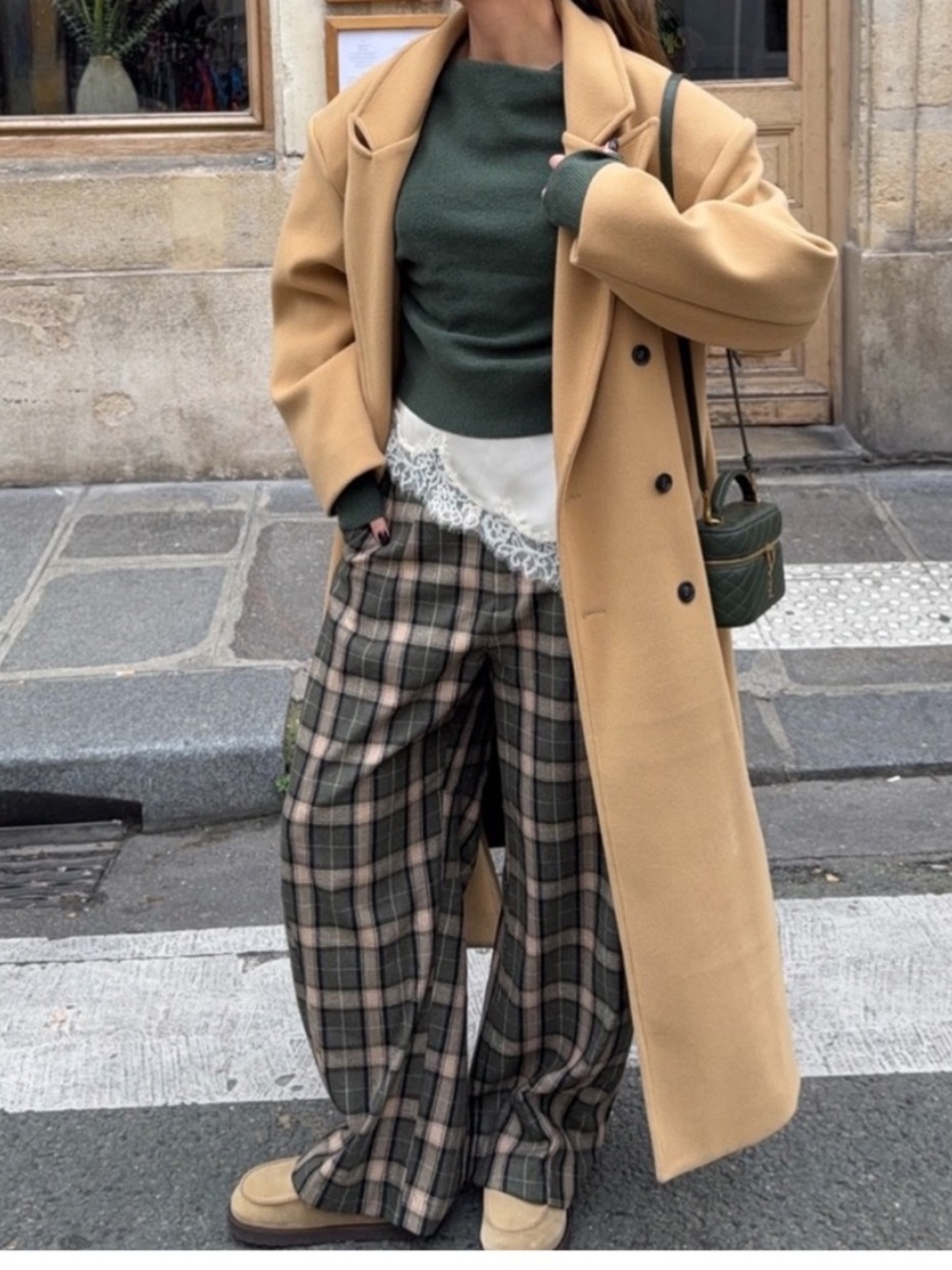 ZARA Wide-Leg Plaid wool pants Large